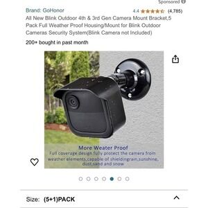 Blink Camera Cover-Mount 5 Pack Black (Camera Mounts/Covers Only No Module Mount